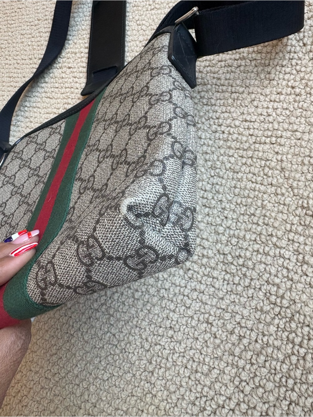 Gucci Beige GG Canvas Messenger Bag with Green and Red Web Authentic - Picture 4 of 12